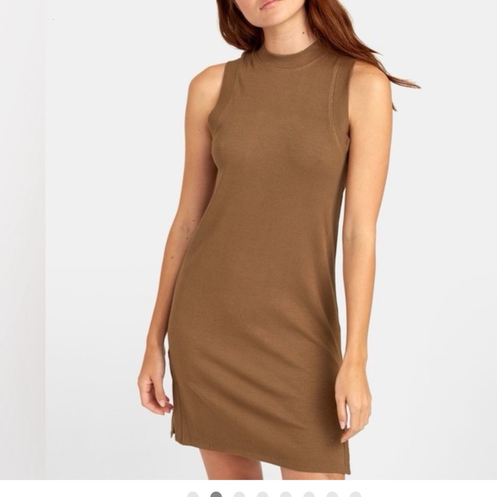 RVCA Lemmon mini dress in vintage green (brown/tan) M - Picture 3 of 12